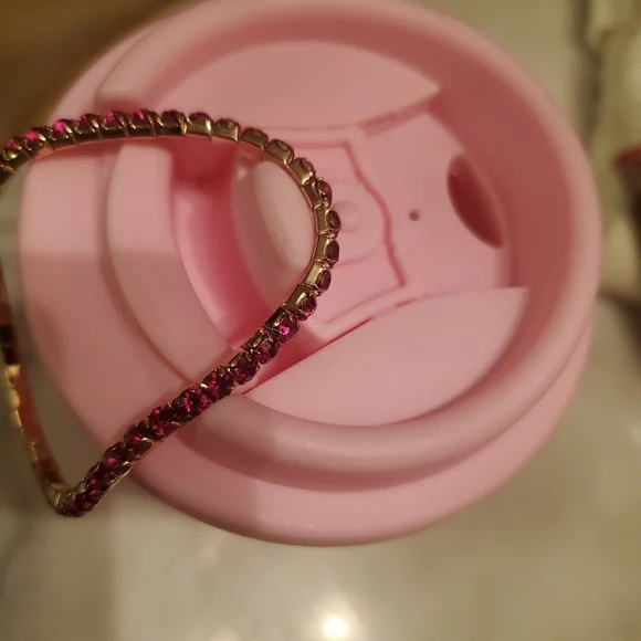 Coffee Tumbler + Bracelet Scream & Sugar 18 oz Slipon Pink Stone Goldtone Metal - Picture 6 of 7